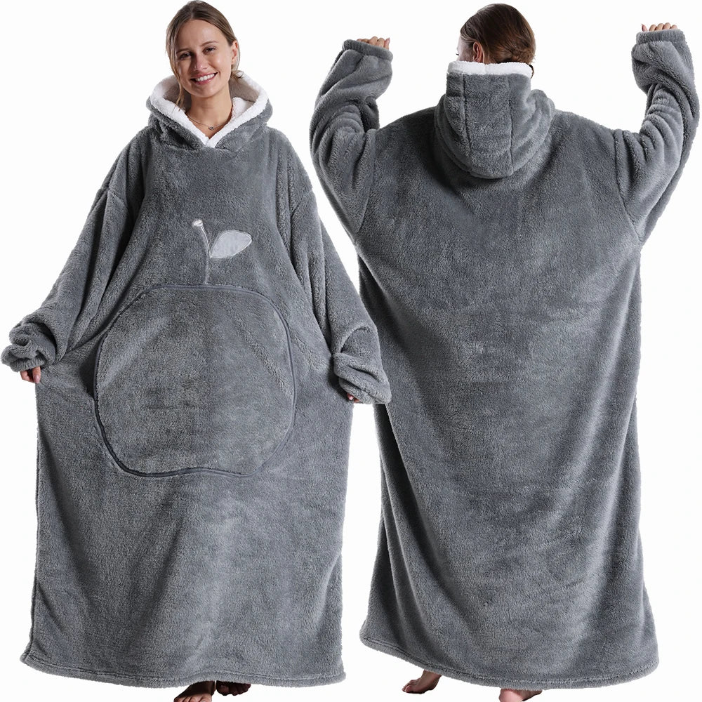 Draagbare deken met capuchon en mouwen zachte pluche fleece oversized hoodie plaid voor herfst en winter | Sulvida