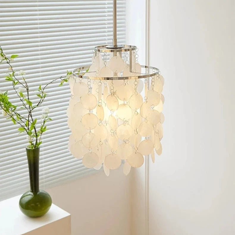 Ronde hanglamp met schelpenlagen en LED-verlichting voor sfeervolle woonkamer eetkamer entree en slaapkamer | Sulvida