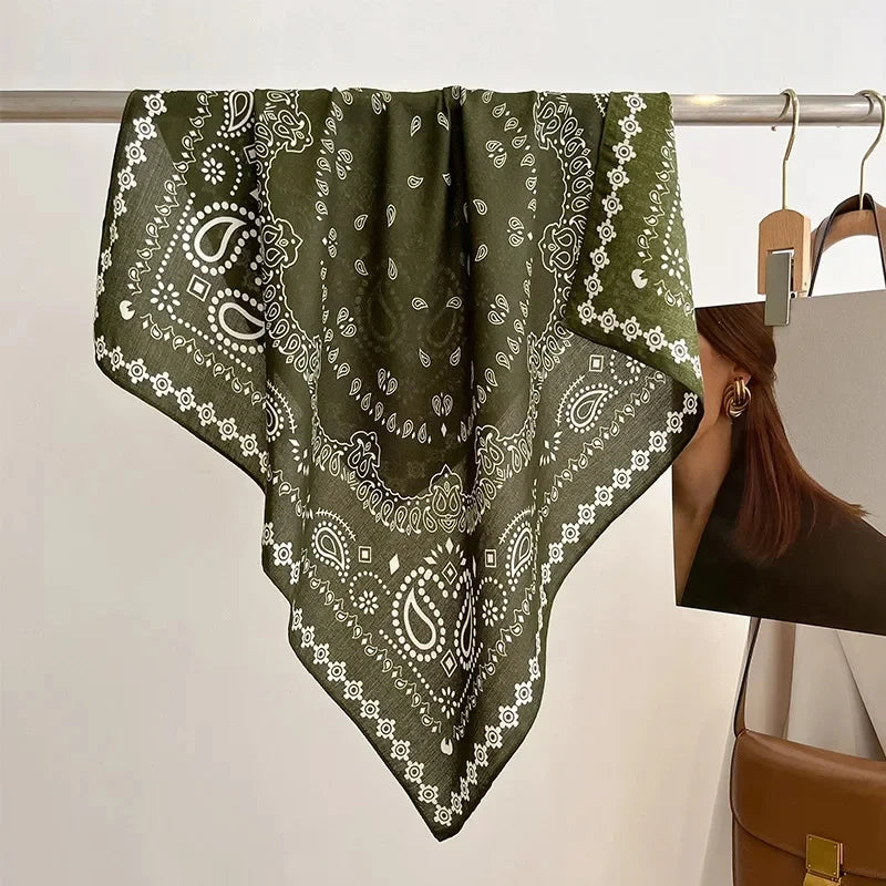Vierkante Hoofddoek Dames Katoengevoel Print Hals Haar Accessoire Mode Bandana Multifunctioneel 68x68cm | Sulvida