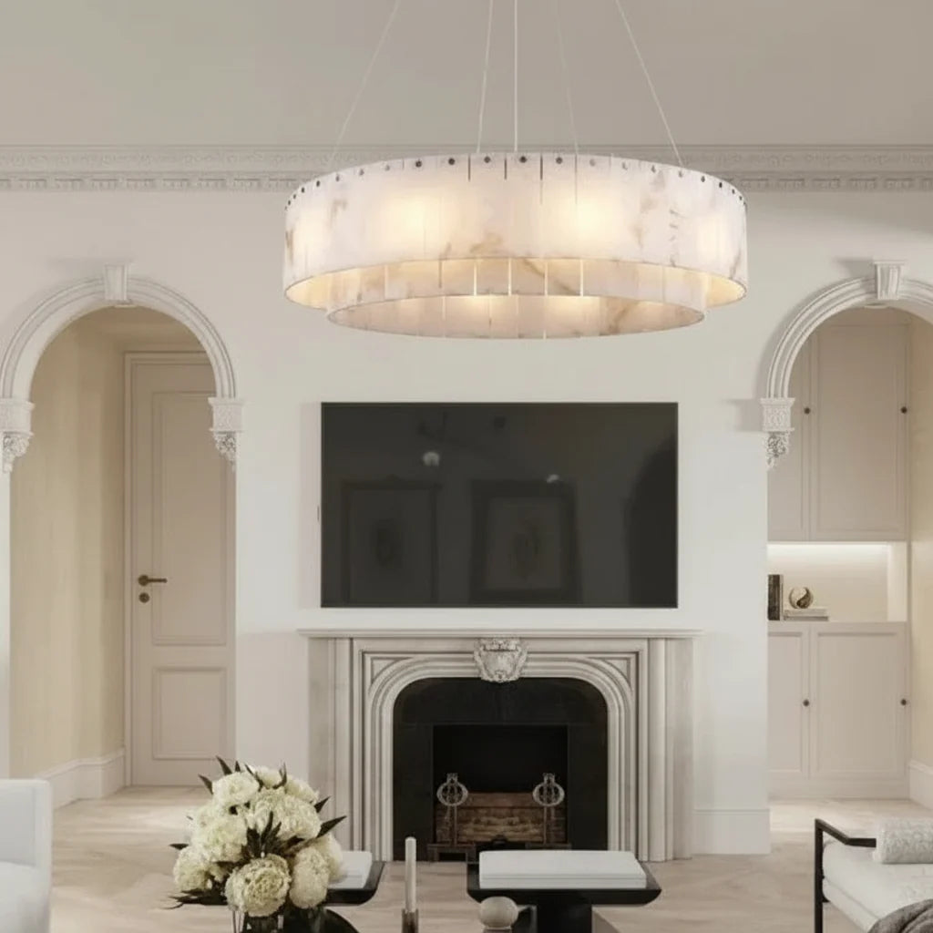 Hanglamp Rond Albast Metaal Dimbaar Eetkamer Woonkamer Plafondverlichting LED Luxe Kroonluchter Design | Sulvida