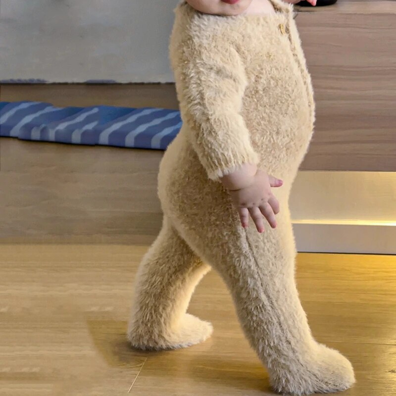 Pluche Baby Jumpsuit Beer met Capuchon Zachte Romper Winterkleding Baby's 0-24 Maanden Warm Onesie Babykleding | Sulvida