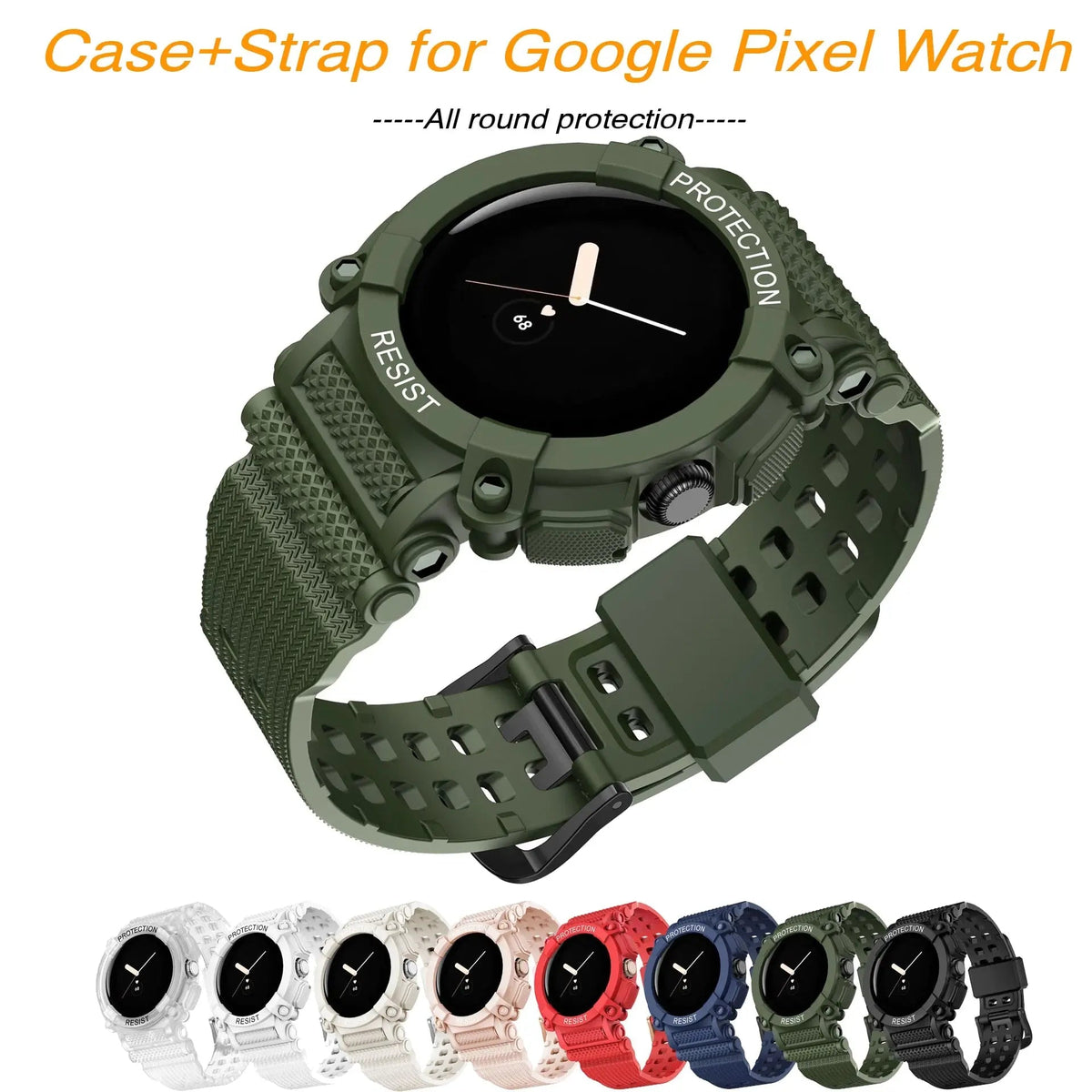 Bracelet de montre avec coque de protection pour Pixel Watch et Pixel Watch 2 sport en silicone hybride noir | Sulvida