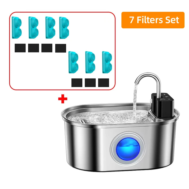 Drinkfontein Kat Oplaadbaar RVS 3,2L Sensorgestuurd Stil Waterreservoir met Filters voor Huisdieren Katten | Sulvida