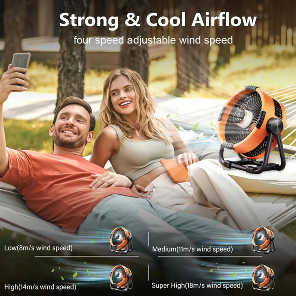 Draagbare campingventilator met 20000 mAh powerbank LED-verlichting afstandsbediening voor tent outdoor | Sulvida