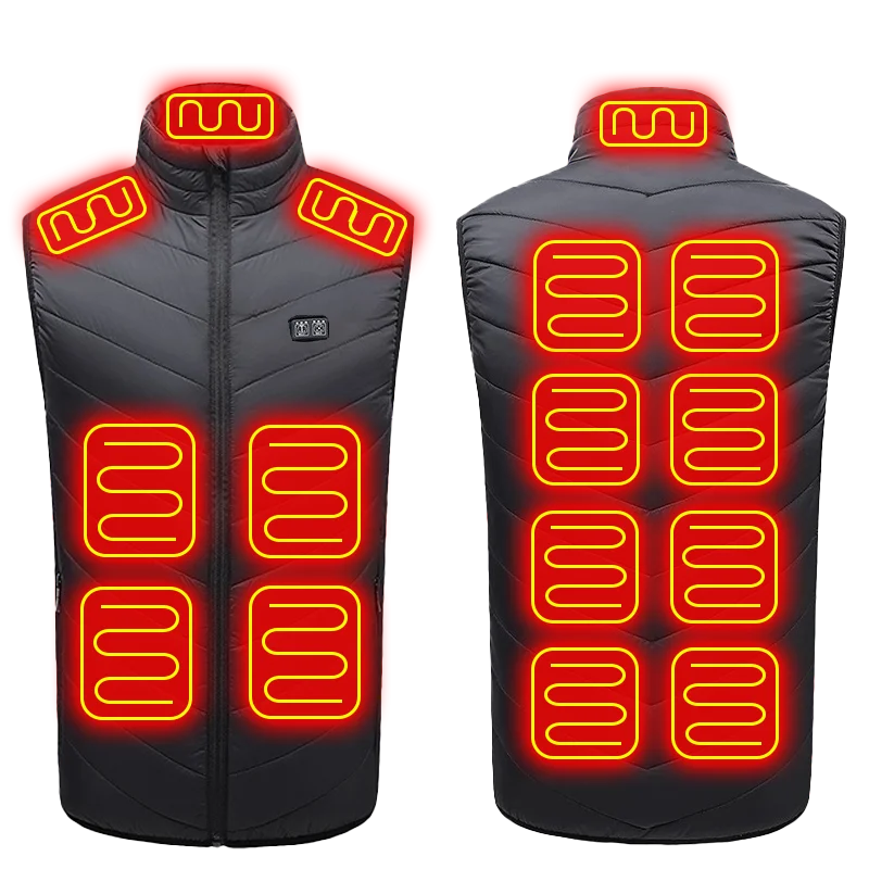 Gilet chauffant USB 21 zones chauffantes hommes femmes noir bleu vêtements de plein air camping randonnée | Sulvida