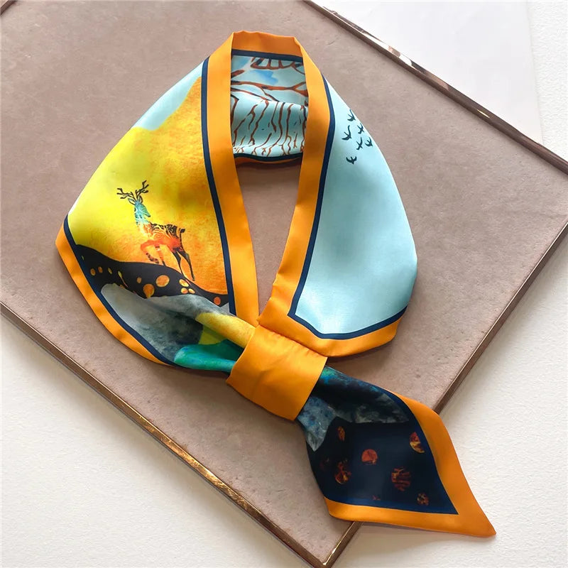 Foulard en satin pour femme à imprimé chevaux, écharpe étroite, bandana élégant, tour de cou, bandeau et bracelet, intemporel | Sulvida