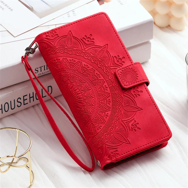 Leren Telefoonhoesje met Kaarthouder Smartphone Reliëfprint Flipcase Portemonnee-Etui Magnetische Sluiting | Sulvida