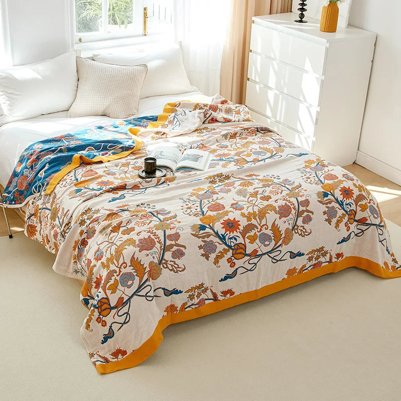 Couverture d’été en coton mousseline pour lit double, couvre-lit à motif floral en gaze de coton, léger et fin | Sulvida
