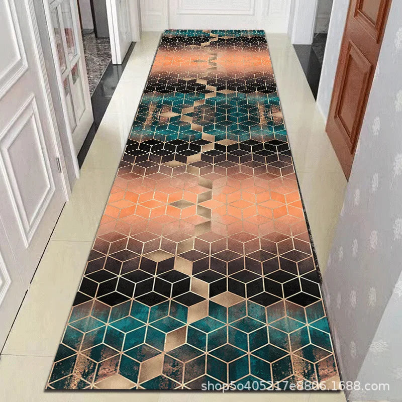 Gangloper Geometrisch Patroon 100% Polyester Wasbaar Antislip Hal Runner Vloerkleed Maatwerk Mogelijk | Sulvida