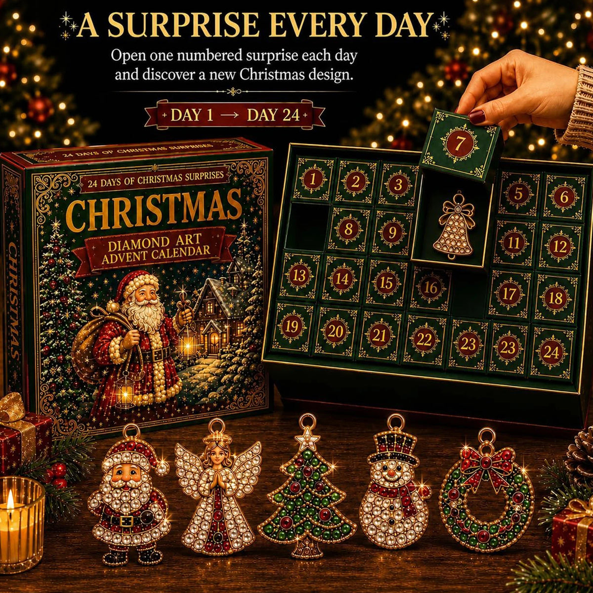 Kerstkalender 24 Dagen DIY Diamond Painting Acryl Ornamenten Kerstdecoratie Feestelijke Knutselset Advent | Sulvida