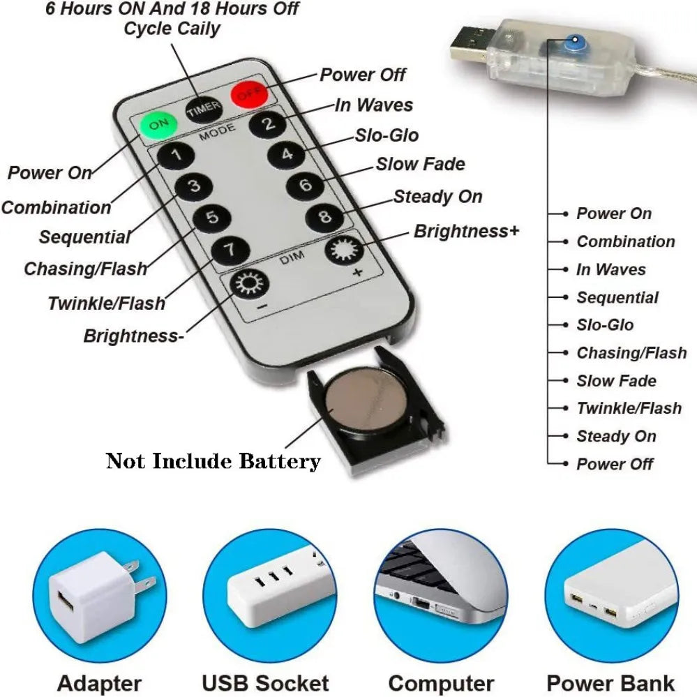 LED Gordijnverlichting met Afstandsbediening USB Zilverkleurig Draad Sfeerlicht Slaapkamer Decoratie | Sulvida