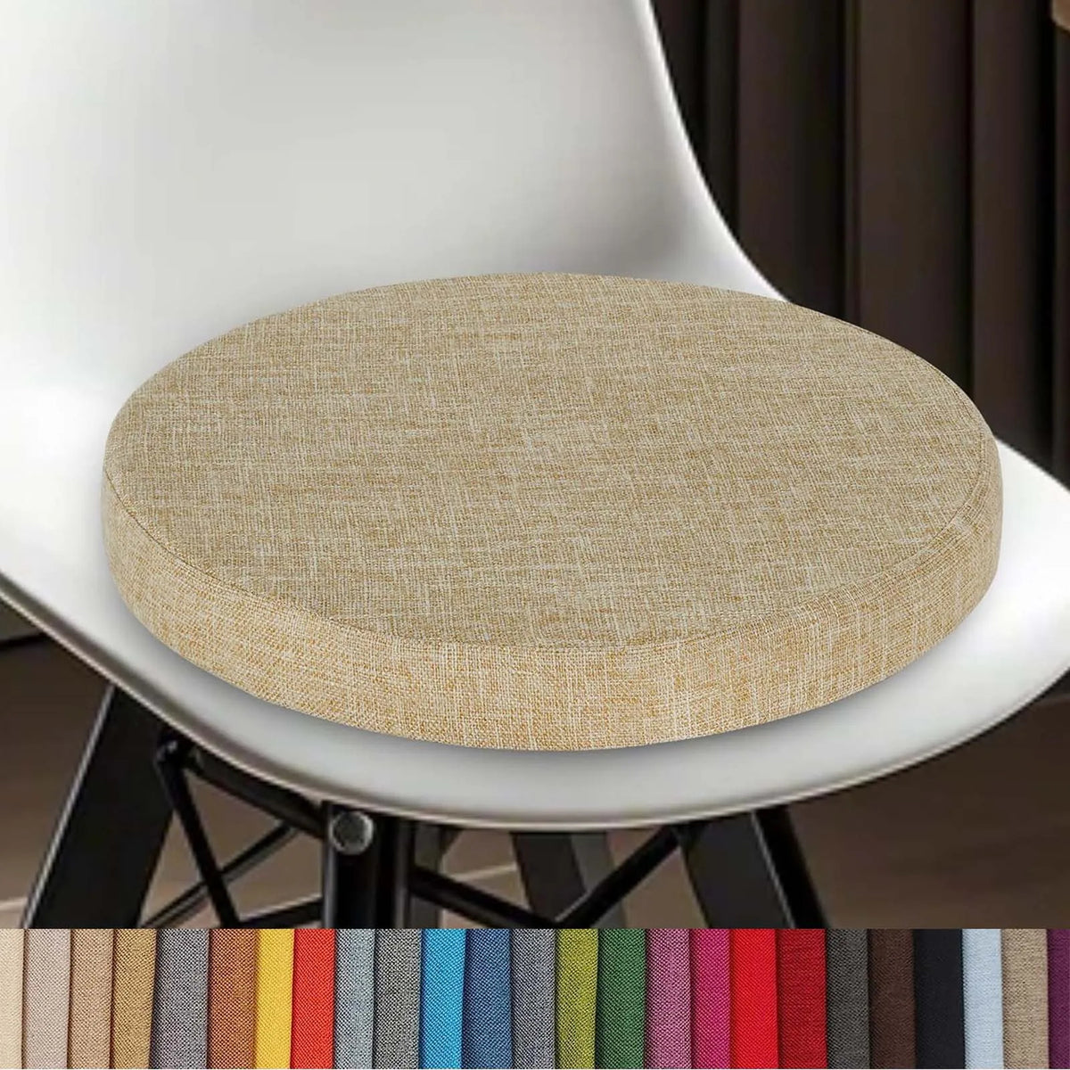Coussin rond en lin, amovible avec fermeture éclair, pour tabouret de bar, chaise, salle à manger, cuisine et bureau, confortable | Sulvida