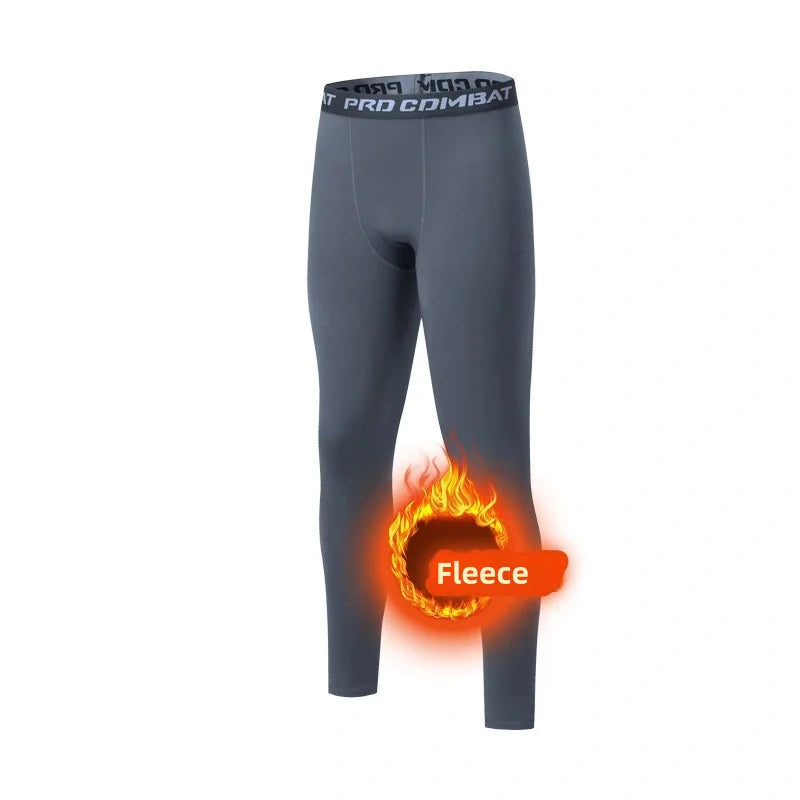 Thermo Legging Heren Fleece Gevoerd Zwart Grijs Blauw Winter Thermobroek Compressie Ondergoed Sportlegging | Sulvida