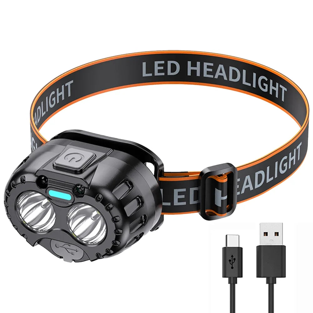 Oplaadbare LED hoofdlamp met bewegingssensor 250 lumen waterdicht IPX4 voor camping wandelen en vissen | Sulvida