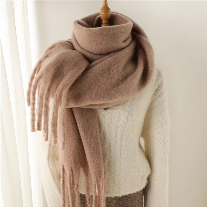 Omslagdoek Viscose met Kwasten Effen Warme Damesjaal Langwerpig Winter Accessoire Sjaal 240x38 cm Elegant | Sulvida