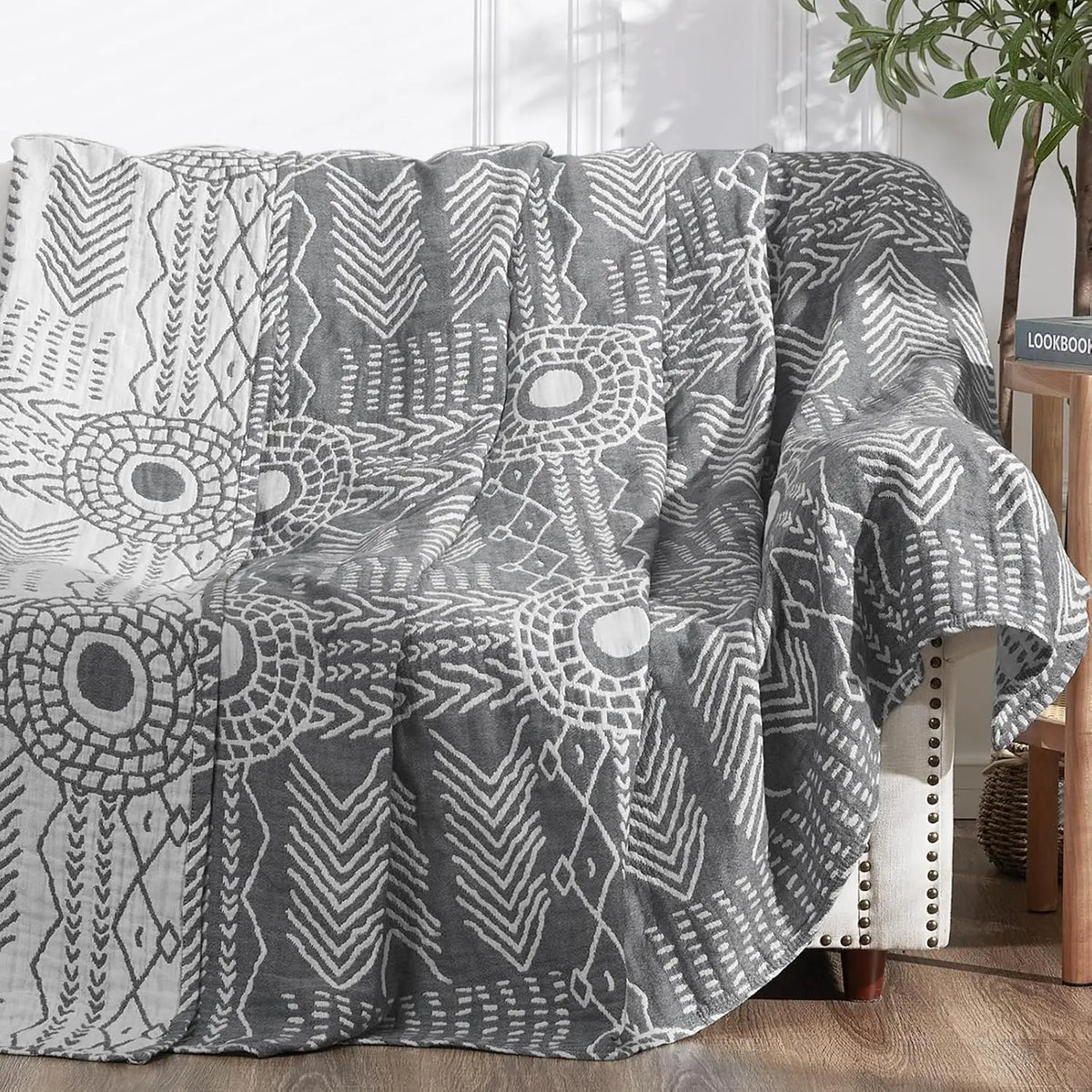 Katoenen Plaid met Geometrisch Patroon Drielaags Ademend Woonplaid Reversibel 150x200 Bank Deken Stijlvol | Sulvida