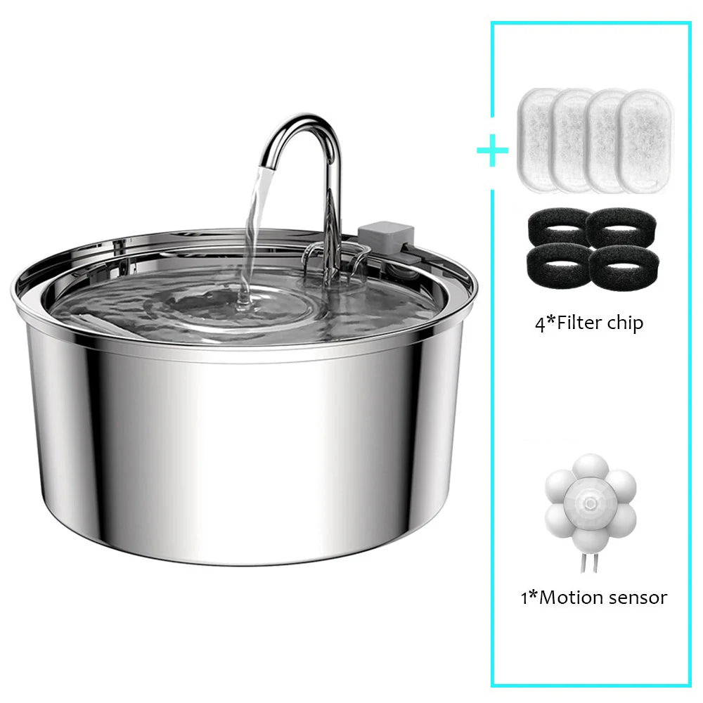 Automatische Drinkfontein voor Huisdieren RVS 3L USB Waterstroomfontein Kat Hond Stil met Filter Circulatie | Sulvida