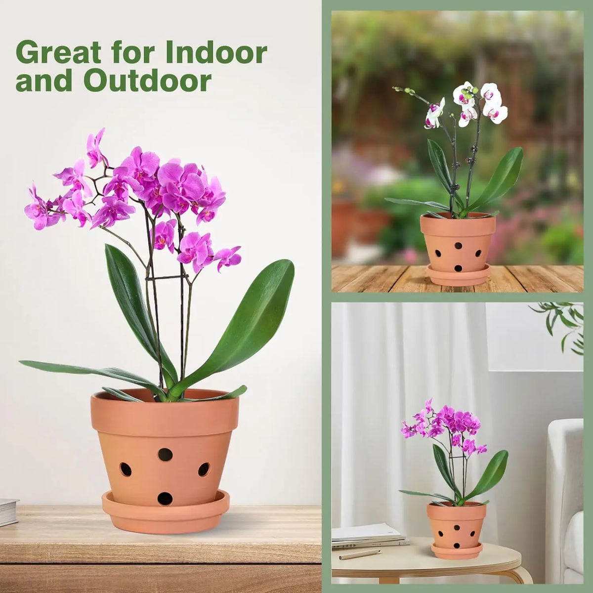 Lot de 6 pots pour orchidées en terre cuite avec trous de drainage et soucoupes, pots en argile pour plantes d’intérieur et d’extérieur | Sulvida