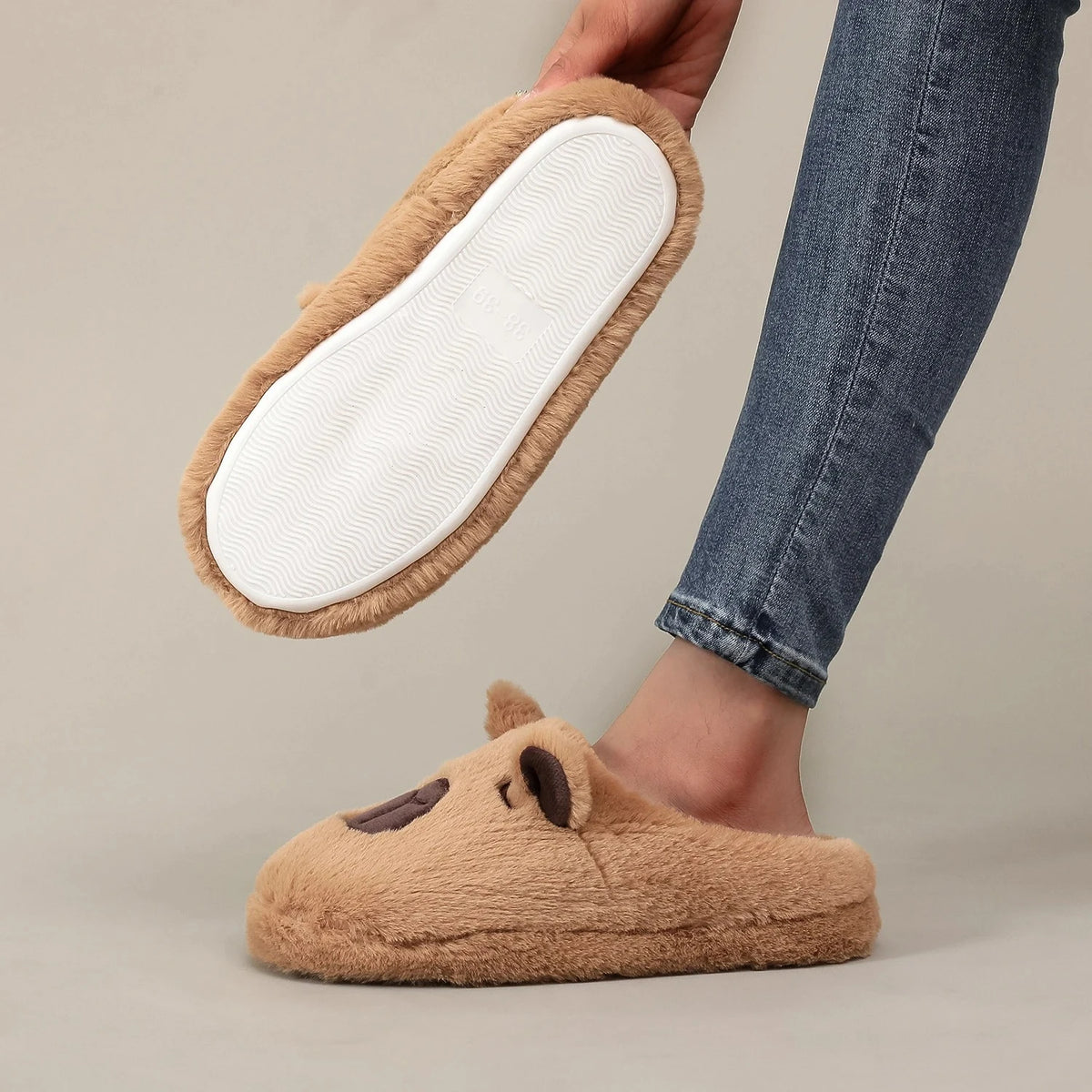 Pluche Huispantoffels met Capybara Print Bruin Warm Binnenslippers Unisex Lichtgewicht Comfortabel Winter Thuis | Sulvida
