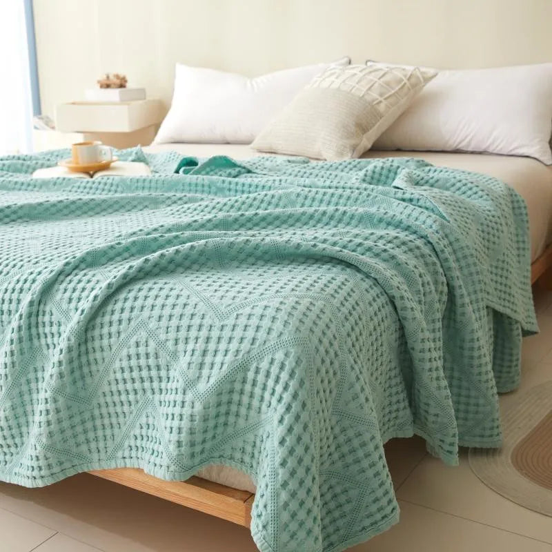 Katoenen Deken Muslin Gewafeld 100x150 tot 200x230 cm Geweven Luchtig Plaid Bedsprei Zomer Bank Slaapkamer | Sulvida
