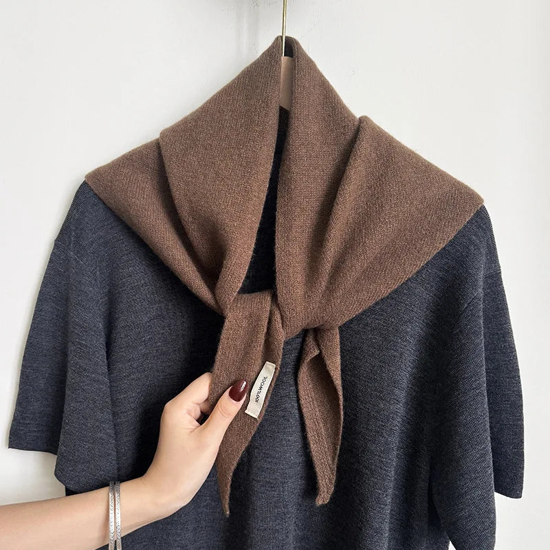 Driehoekige Wintersjaal van Wol voor Dames Gebreide Omslagdoek Effen Hoofddoek Warme Herfst Winter Accessoire | Sulvida