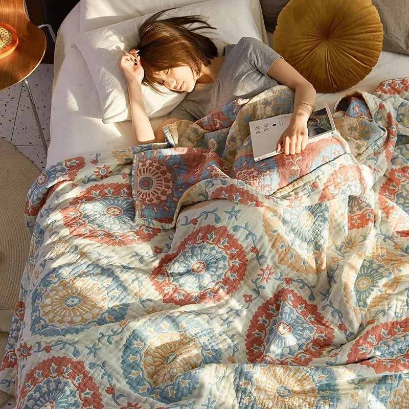 Plaid en coton tissé à motif jacquard, respirant et léger, couverture d’été pour canapé, banquette, lit, voyage et extérieur | Sulvida