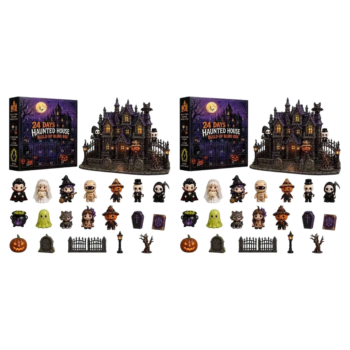 Halloween Aftelkalender 24 Dagen Spookhuis Minifiguren Verrassing Decoratie Thema Cadeauset Kinderen PVC | Sulvida
