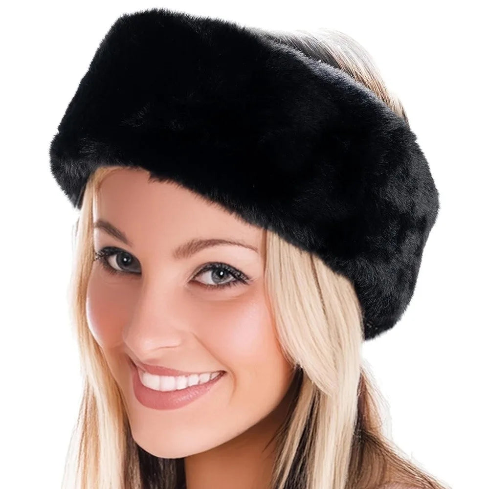Pluizige Hoofdband Imitatiebont Breed Elastisch Oorbeschermer Haarband Winter Dames Zachte Warme Haarband | Sulvida