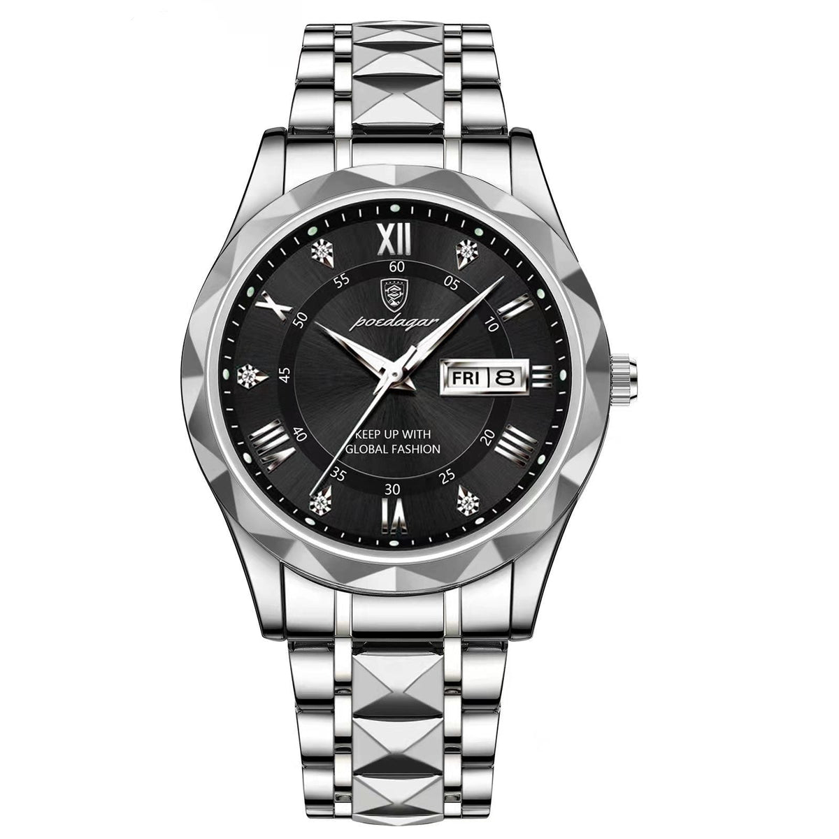 Herenhorloge Lichtgevende Wijzerplaat Roestvrijstaal 41mm Waterbestendig Datum Weekweergave Quartz Zakelijk | Sulvida