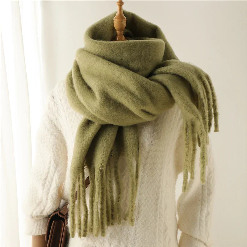 Écharpe en cachemire avec grands pompons, chaleur hivernale, écharpe d’hiver douce, aspect laine, pour femme, automne et hiver | Sulvida