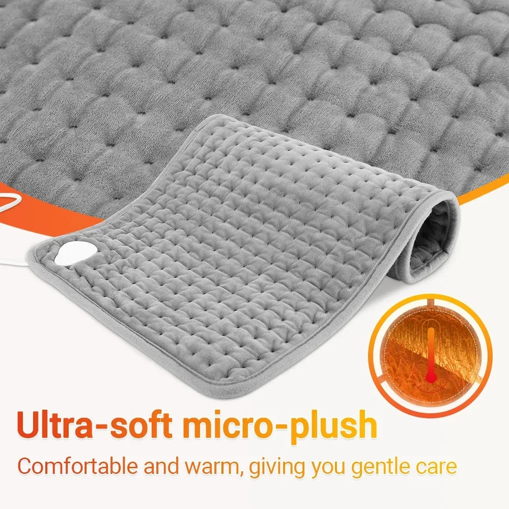Elektrisch Verwarmingskussen Micropluche Grijs 59x30cm Timer Thermostaat Rug Buik Benen Thuis Kantoor | Sulvida