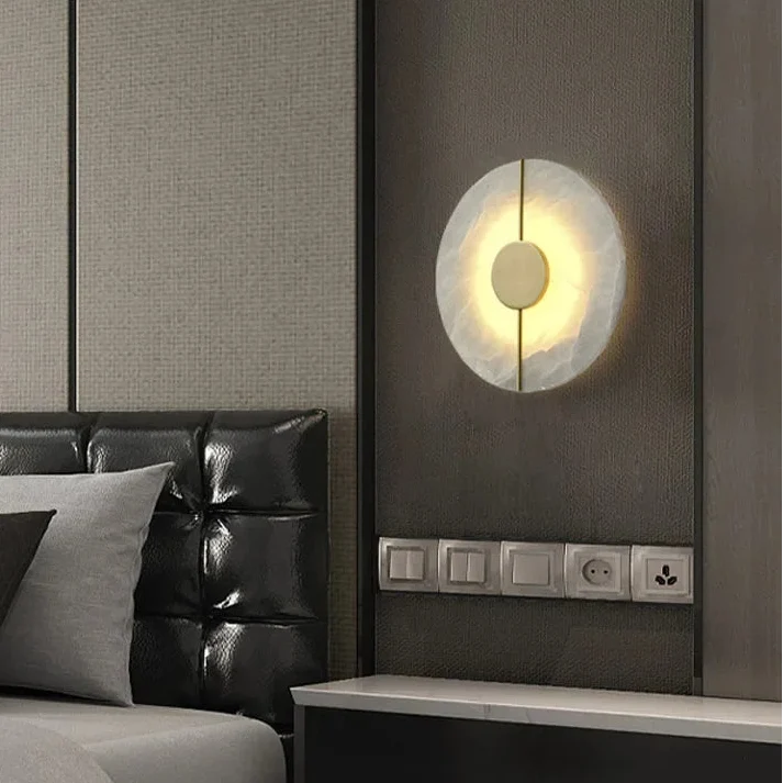 Ronde Wandlamp Natuursteen met Geïntegreerde LED Verlichting voor Slaapkamer Woonkamer Studeerkamer en Gang | Sulvida