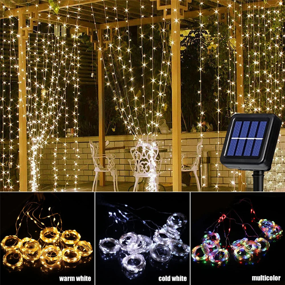 Gordijnverlichting op zonne-energie 300 LED waterdicht tuin terras balkon feestverlichting buiten decoratie | Sulvida