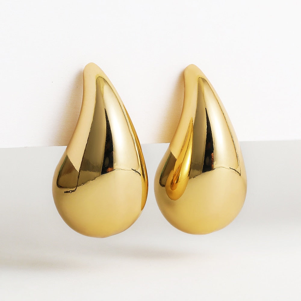 Druppelvormige Dames Oorbellen Roestvrij Staal Goud Zilver Statement Creolen Modern Design Hangers Sieraden | Sulvida