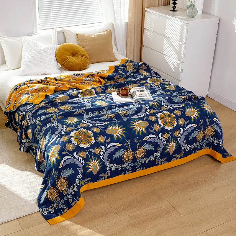 Couverture d’été en coton mousseline pour lit double, couvre-lit à motif floral en gaze de coton, léger et fin | Sulvida
