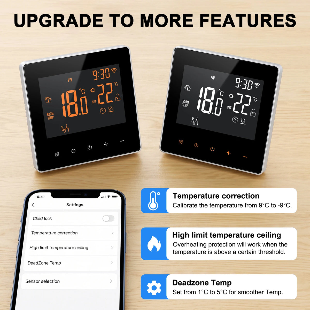 WiFi Vloerverwarmingsthermostaat 16A met NTC-sensor en Touchscreen voor Slimme Temperatuurregeling en Comfort | Sulvida