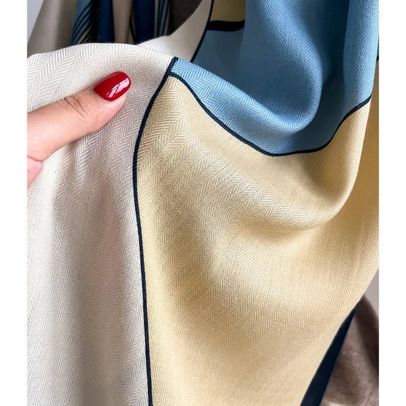 Écharpe de luxe pour femme en mélange de laine et cachemire, pashmina 66x178 cm, étole chaude pour l’automne et l’hiver, accessoire beige, marron, bleu | Sulvida
