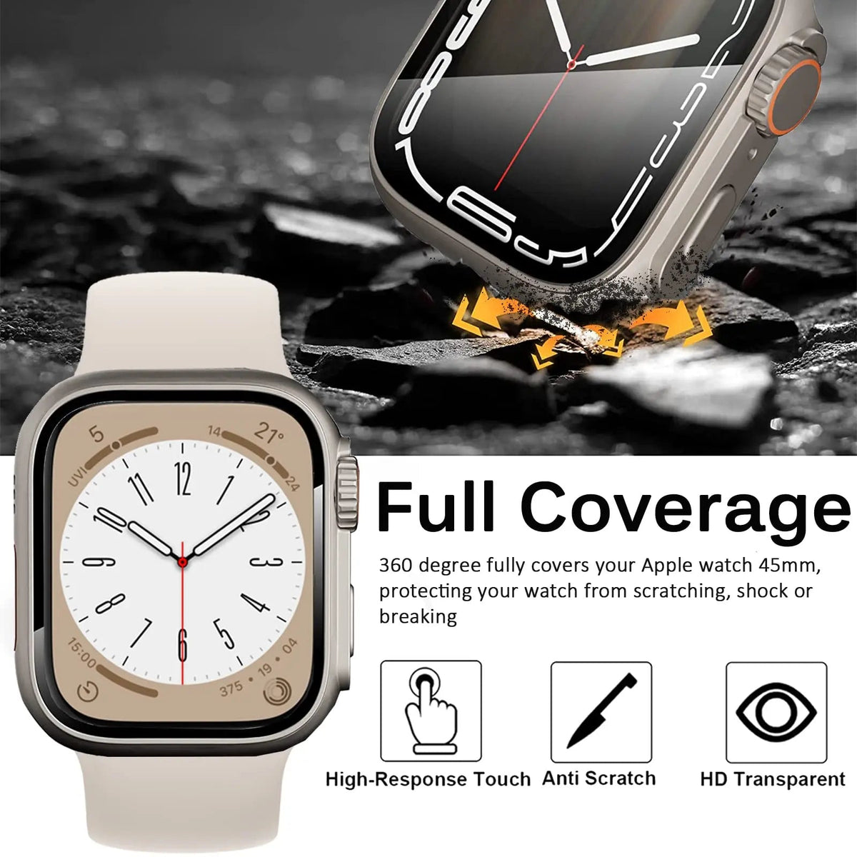 Coque de protection en verre trempé pour Apple Watch Series 7 8 SE 45mm 44mm 41mm 40mm, protection d’écran pour montre connectée | Sulvida