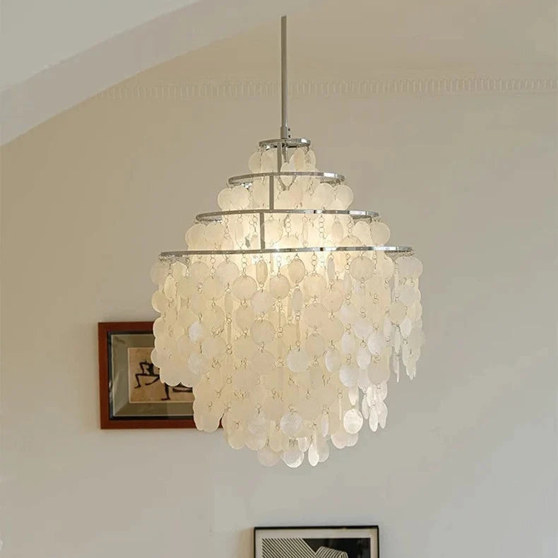 Ronde hanglamp met schelpenlagen en LED-verlichting voor sfeervolle woonkamer eetkamer entree en slaapkamer | Sulvida
