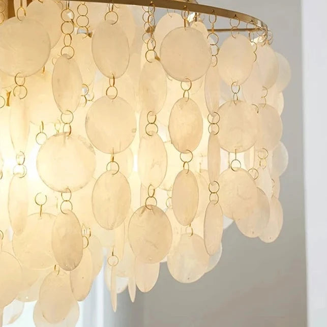 Ronde hanglamp met schelpenlagen en LED-verlichting voor sfeervolle woonkamer eetkamer entree en slaapkamer | Sulvida