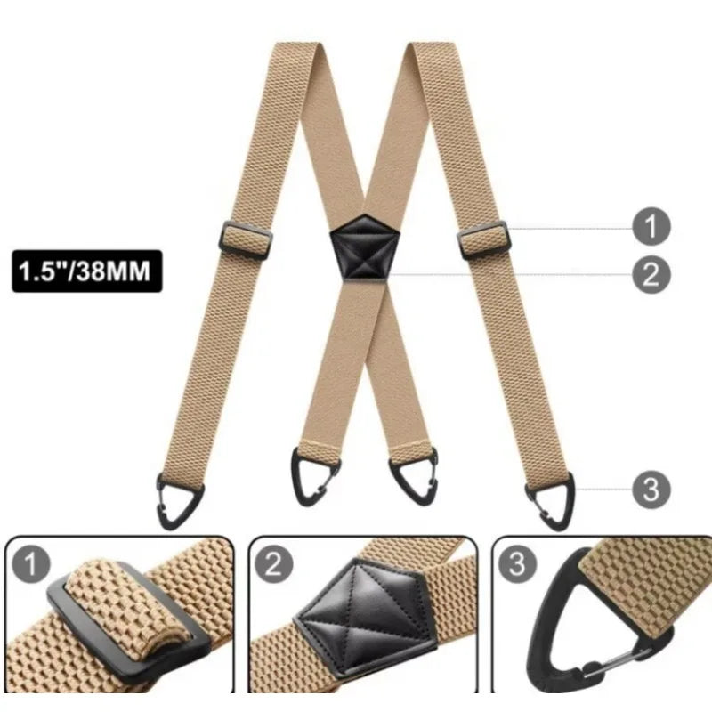 Bretelles pour homme en X réglables, clips métalliques, largeur 3,5 cm, noir, blanc, bleu marine, gris foncé, kaki, marron, élégantes | Sulvida