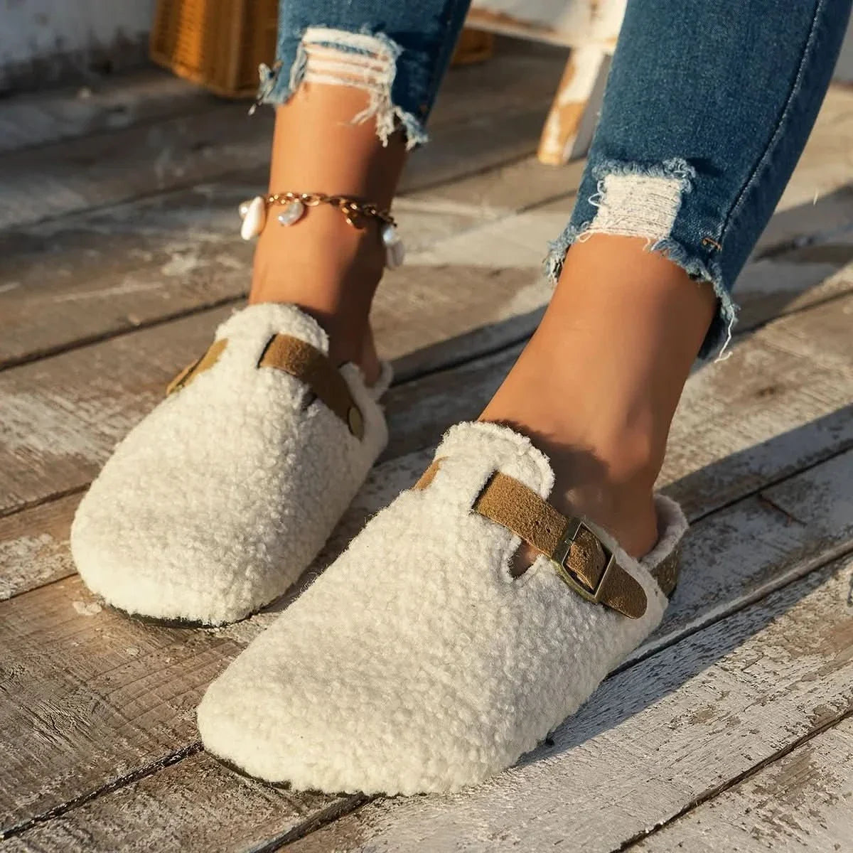 Pantoffels Dames & Heren Schapenwol Warm Gevoerd Antislip Muiltjes Winterschoenen Binnenschoenen Beige Bruin Zwart | Sulvida