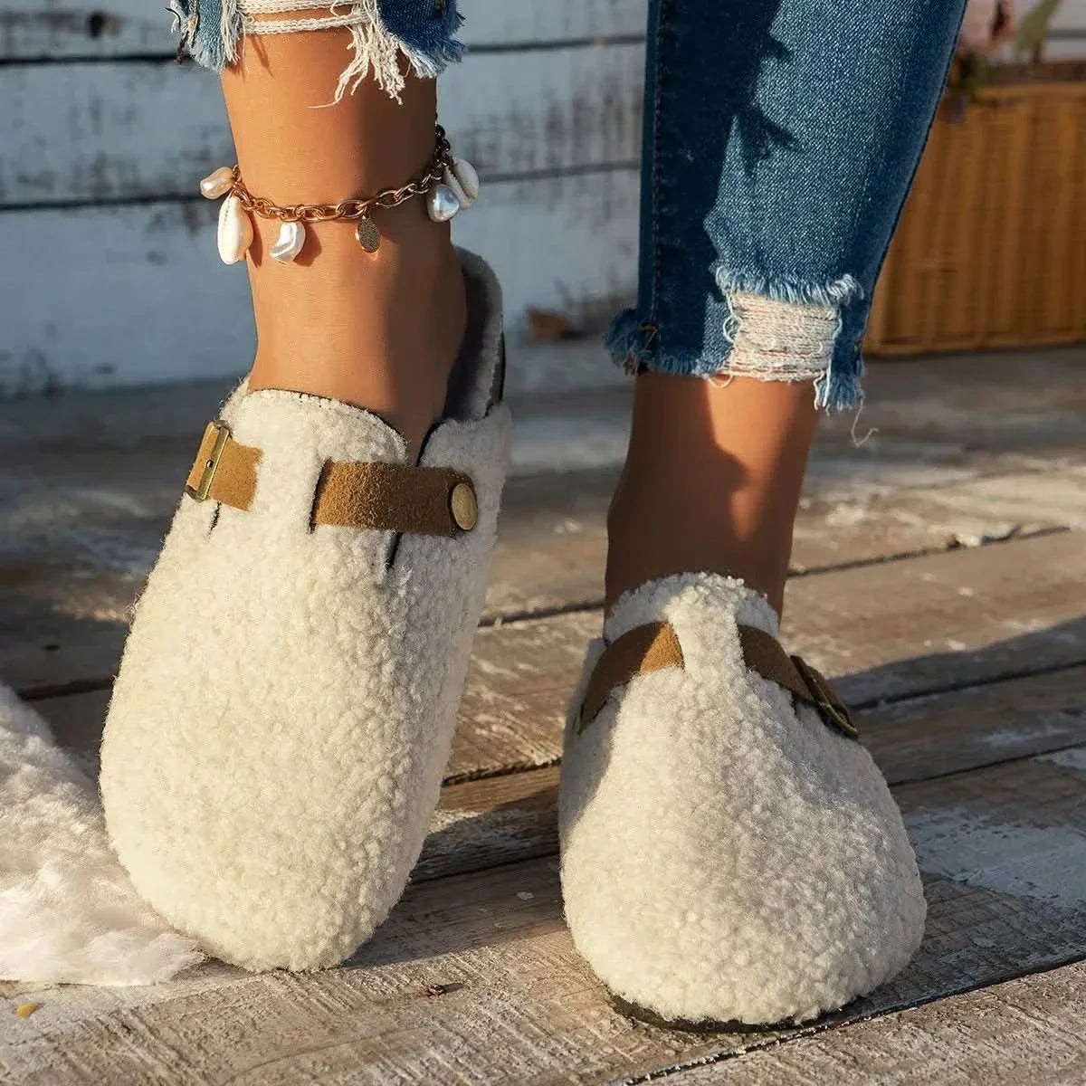 Pantoffels Dames & Heren Schapenwol Warm Gevoerd Antislip Muiltjes Winterschoenen Binnenschoenen Beige Bruin Zwart | Sulvida