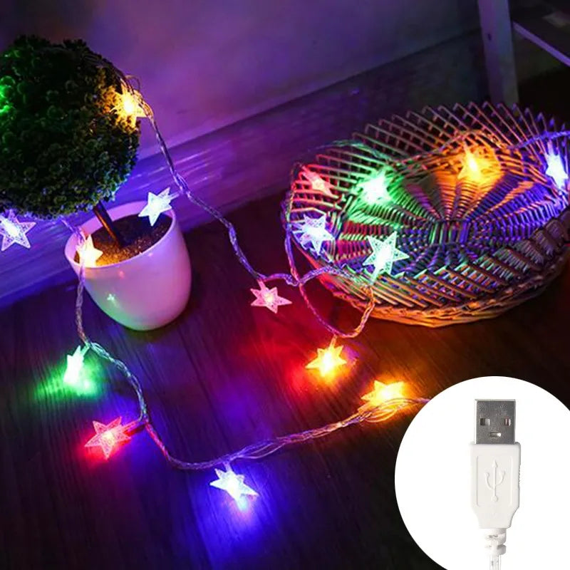 Lichtsnoer Ster LED Decoratieverlichting Binnen Buiten Feestverlichting Tuinverlichting Batterij USB | Sulvida