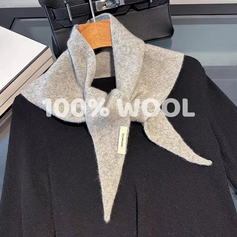 Gebreide sjaal dames 100% wol winter warme sjaals helder effen kleur ontwerp verdikte sjaal zachte driehoek pashmina nek 2025 NIEUW