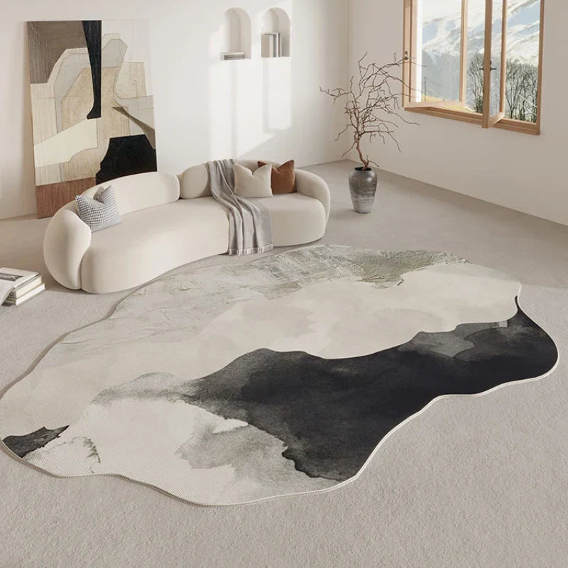 Tapis de forme irrégulière en polyester antidérapant pour salon, chambre et couloir, style rétro décoratif moderne | Sulvida