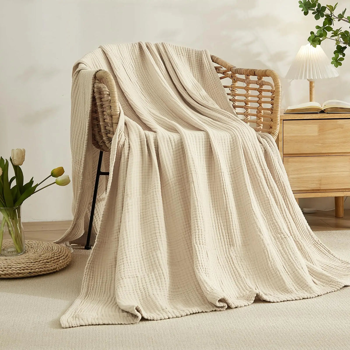 Mousseline Deken Katoen Meerlaags Zacht 198x229 cm Ademend Plaid voor Bed Bank Woonkamer Slaapkamer Decoratief | Sulvida