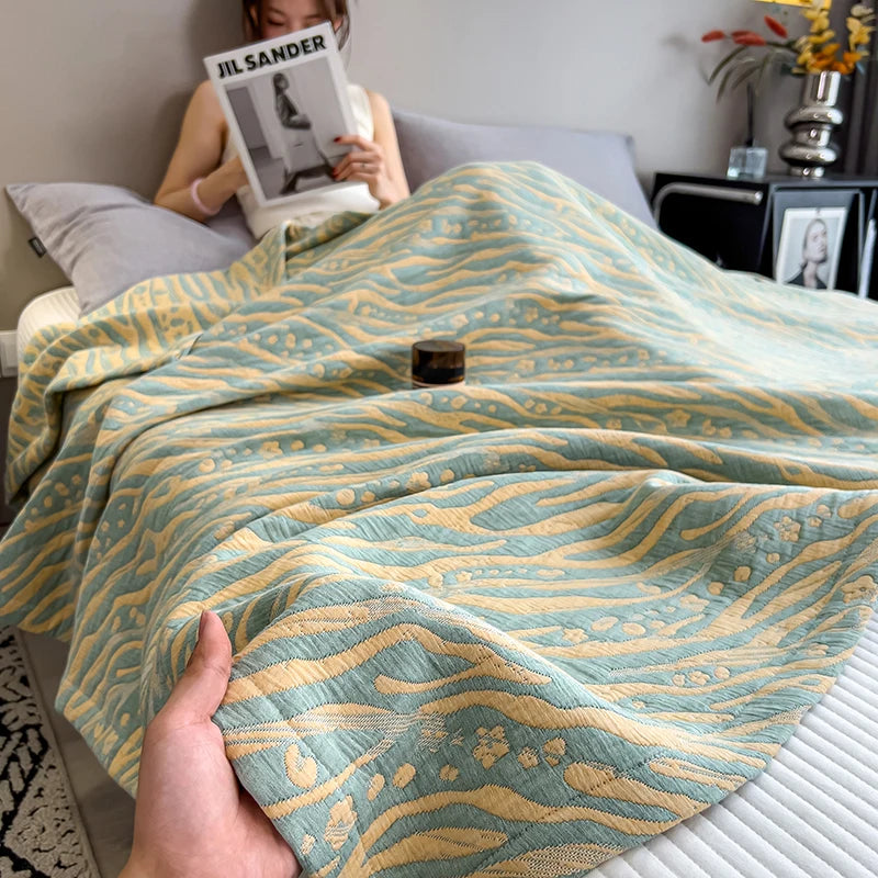 Drielaags Muslin Plaid Katoen Gestreept Lichtgewicht Ademend Zacht Deken Woonkamer Slaapkamer Bed Bank | Sulvida