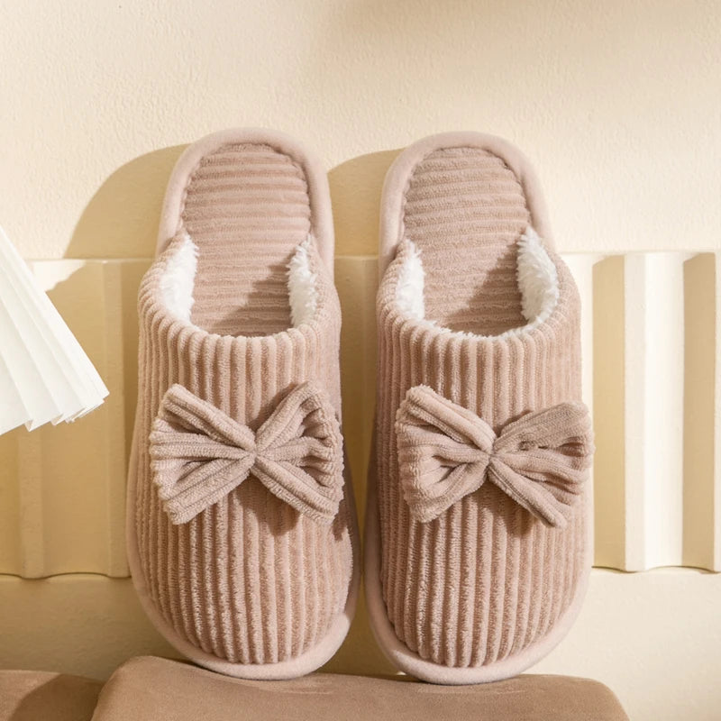 Dames Pantoffels met Strikdetail Zachte Gevoerde Huisslippers Binnenschoenen Herfst Winter Warmte Comfort | Sulvida