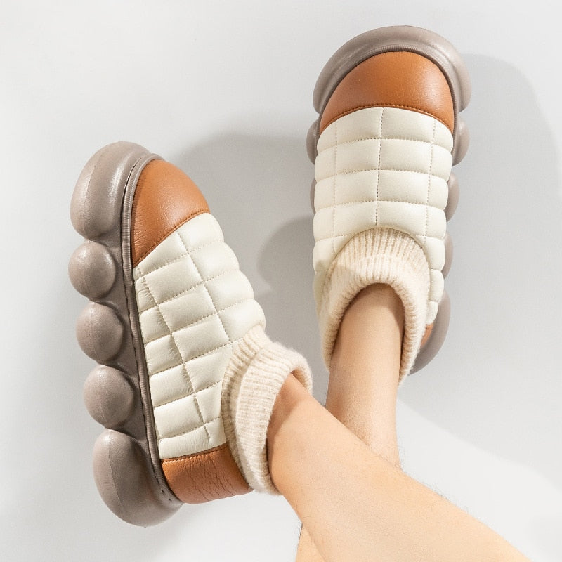 Pantoffels bont bubbel met warme voering groen oranje geel koper grijs winterlaarzen indoor outdoor huis | Sulvida